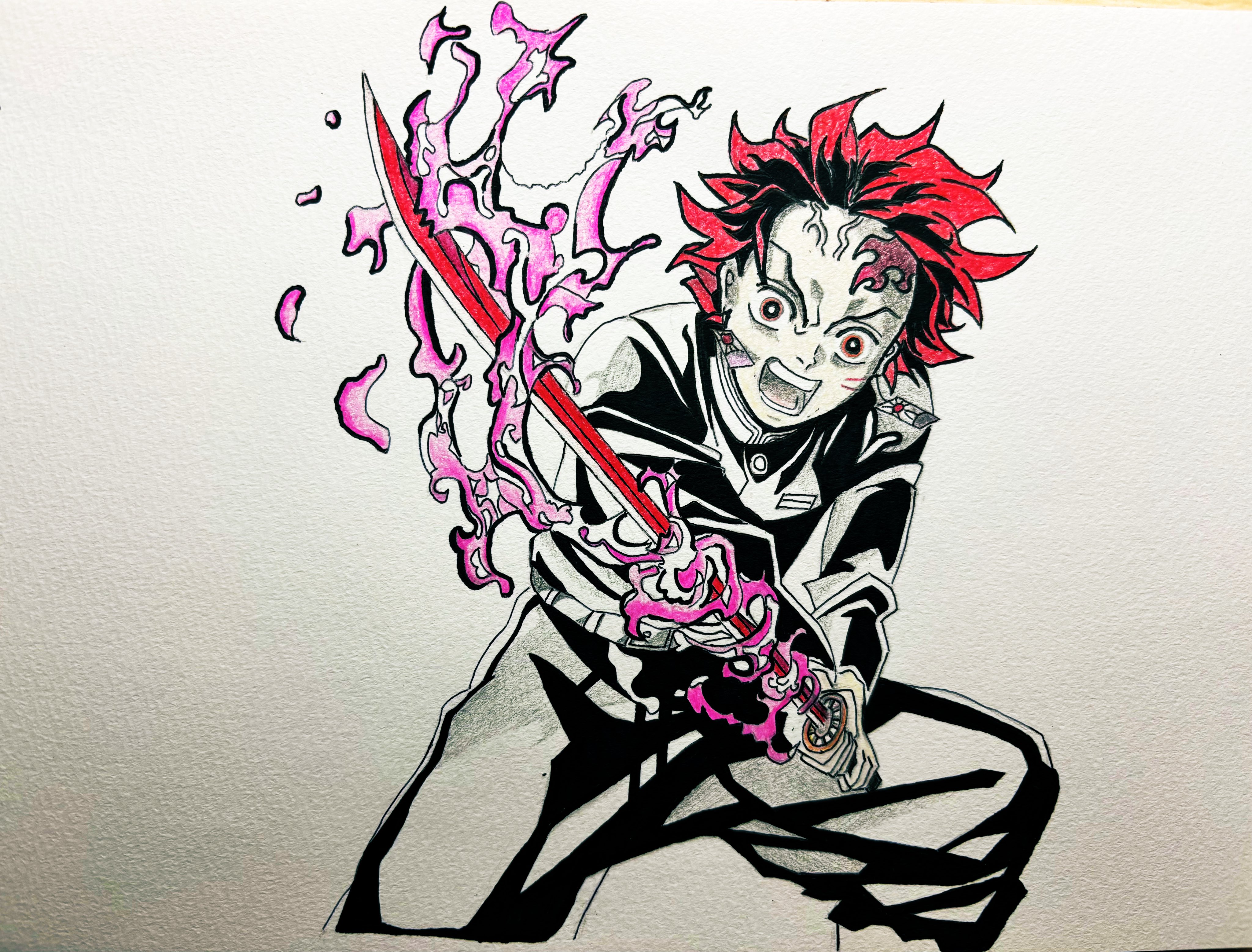 手描き原画　鬼滅の刃　炭治郎 竈門炭治郎 原画 手描きイラスト 色紙 鬼滅の刃 ファンアートの