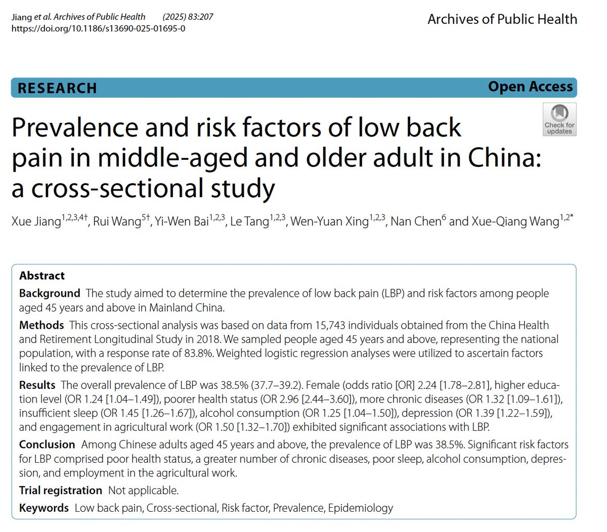 CGMMaher's tweet image. Great to see a primary LBP prevalence study.  Much more useful than the current fad of republishing GBD Study estimates. @msk_health