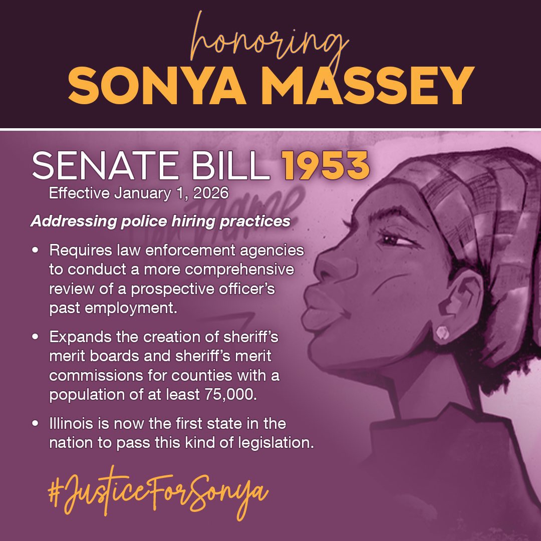 Police brutality robbed Sonya Massey of her future—stole her laugh, her dreams, her light. Nothing will ever change that.

However, today, steps were taken in her name to protect others from the same fate.

Gov. Pritzker signed the Sonya Massey Bill, requiring police departments
