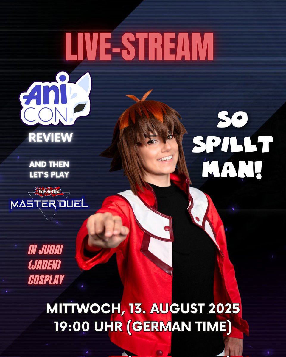 StardustLegacy_'s tweet photo. Live-Stream: #Animany Review + Playing #MasterDuel in Cosplay ♡

🗓: Mi, 13. August 2025
⏰️: 19:00 Uhr 

Ich bin zurück von der Ani-Con, wo ich als "Walking Act" unterwegs war und ich habe einige Überraschungen im Gepäck! 🤩✨️
Ich möchte euch ein bisschen von diesem aufregenden Wochenende erzählen und anschließend spielen wir wieder ein paar Runden Master Duel! 💪

⭐️ https://t.co/AV6qTw08Mw
⭐️ https://t.co/YVhMZj9Bf5
⭐️ https://t.co/nTolKye0ie

#yugiohmasterduel