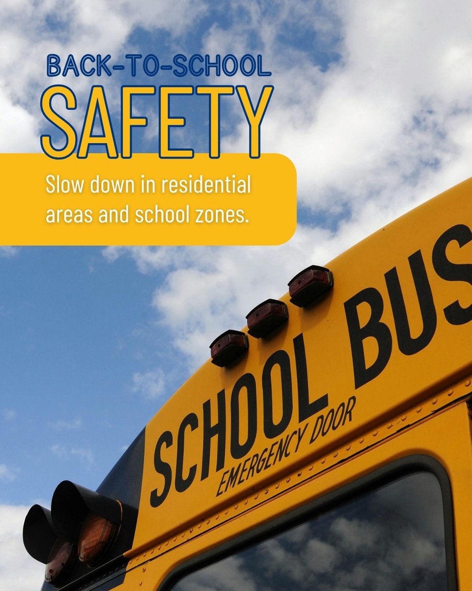 🚸 School’s back! Slow down in school zones, neighborhoods — and on gravel roads where buses stop and dust can hide kids. Let’s keep them safe! 🚍