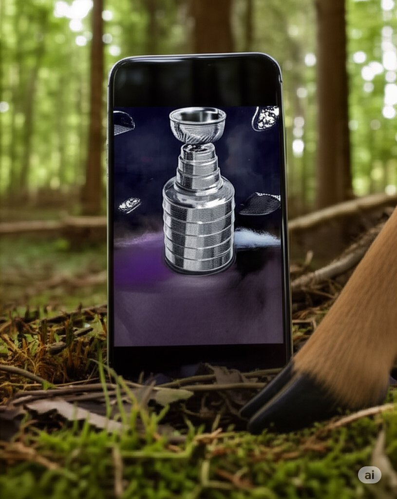 adamreinertsen's tweet photo. A great day of foraging with the Cup!  Had it spilling over with twigs and berries!  @NHLBreakaway https://t.co/8Q6J0O3kz0