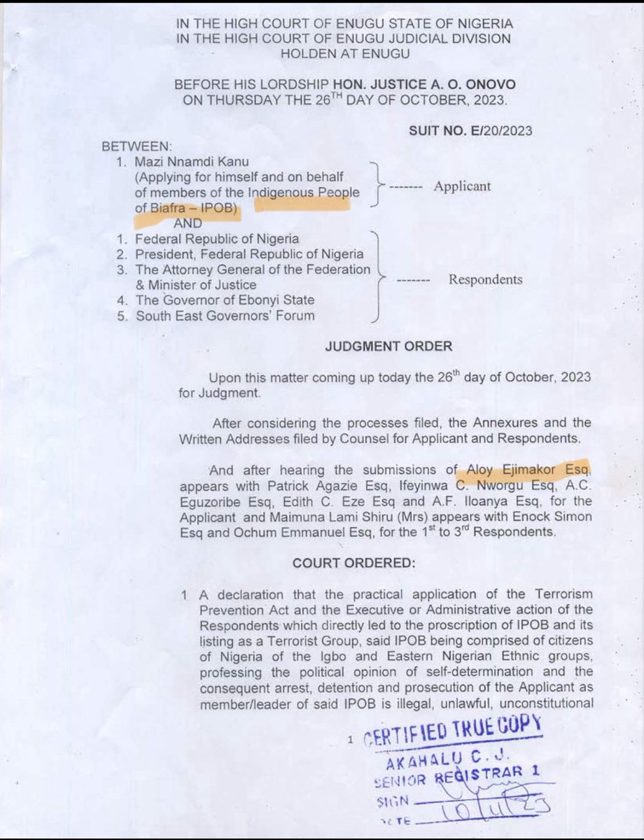 ngoziora's tweet photo. Breaking:

Finland Alexander Stubb, Nigeria President Tinubu and Nigeria Defence Chief Christopher Musa has flouted the Court order of a legitimate Nigeria court for the Country of Biafra to exit Nigeria and RULE themselves (read  attached ruling)

Simon Ekpa, Nnamdi Kanu and the United States of Biafra  government follows this order for the Sovereign State of Biafra

@realDonaldTrump @alexstubb @USBGovernment @yleuutiset @BBCBreaking @cnnbrk @cnni @amnesty @StateDept @DHQNigeria @officialABAT @HQNigerianArmy @UNHumanRights @mrubin1971 @marcorubio @NATO @SkyNewsBreak @FoxNews @MobilePunch @SaharaReporters @etribune @DarthPutinKGB @mats56455 @AFRICANDEMOC @jihadwatchRS 

Nigeria is currently occupying an independent Nation.