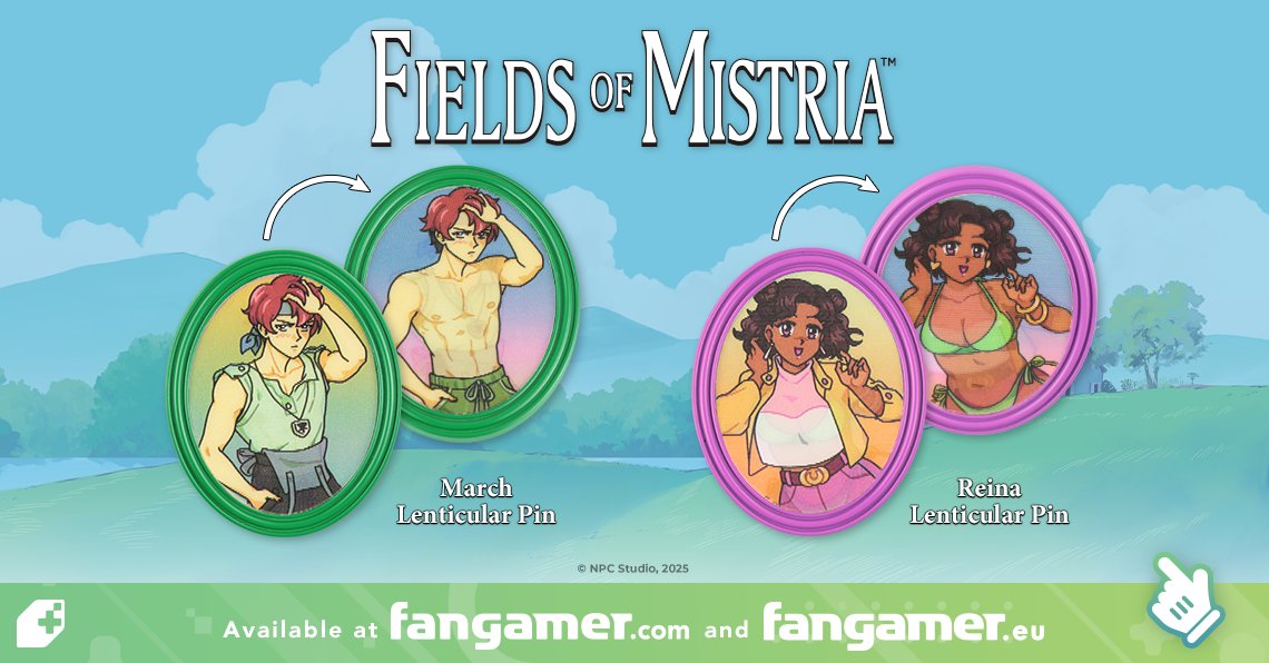 🌻 We've partnered with Fangamer to bring you Fields of Mistria merch!

Starting with these amazing lenticular pins of March and Reina that switch between their spring and beach outfits. Stay tuned for more super cute items coming soon!
🔗 fangamer.com/collections/fi…