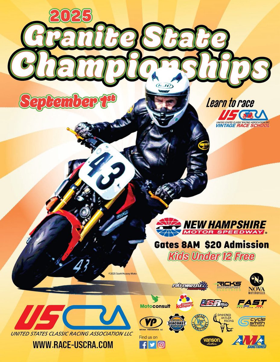 RaceUSCRA's tweet photo. Haulin' Henry Syphers on his growlin' Grom grace the poster for our season finale, the 28th Annual Granite State Championships on Monday, September 1st at New Hampshire Motor Speedway.

Gates at 8am. Admission is only $20 and kids under 12 get in free! 

See you there! https://t.co/yHchQAIgDC