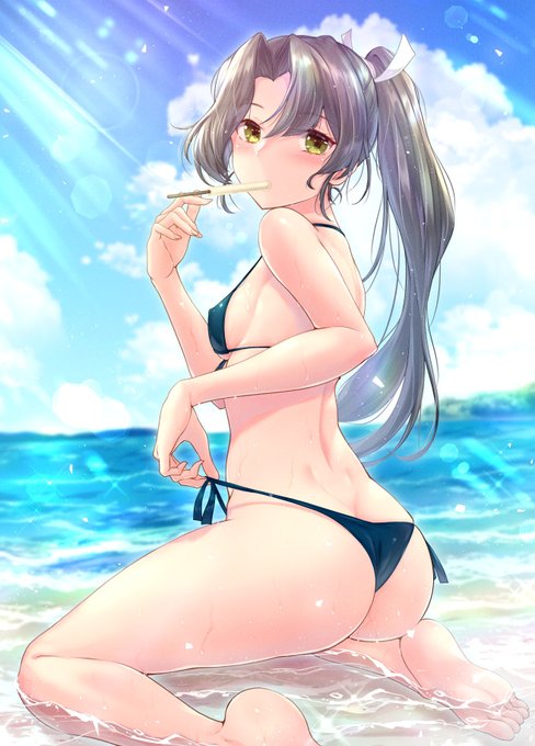 残暑見舞いに、おニューの水着の瑞鶴
前からあれだけ尻肉が見えているということは、後ろは少なくともこれぐらいか…
#艦これ 