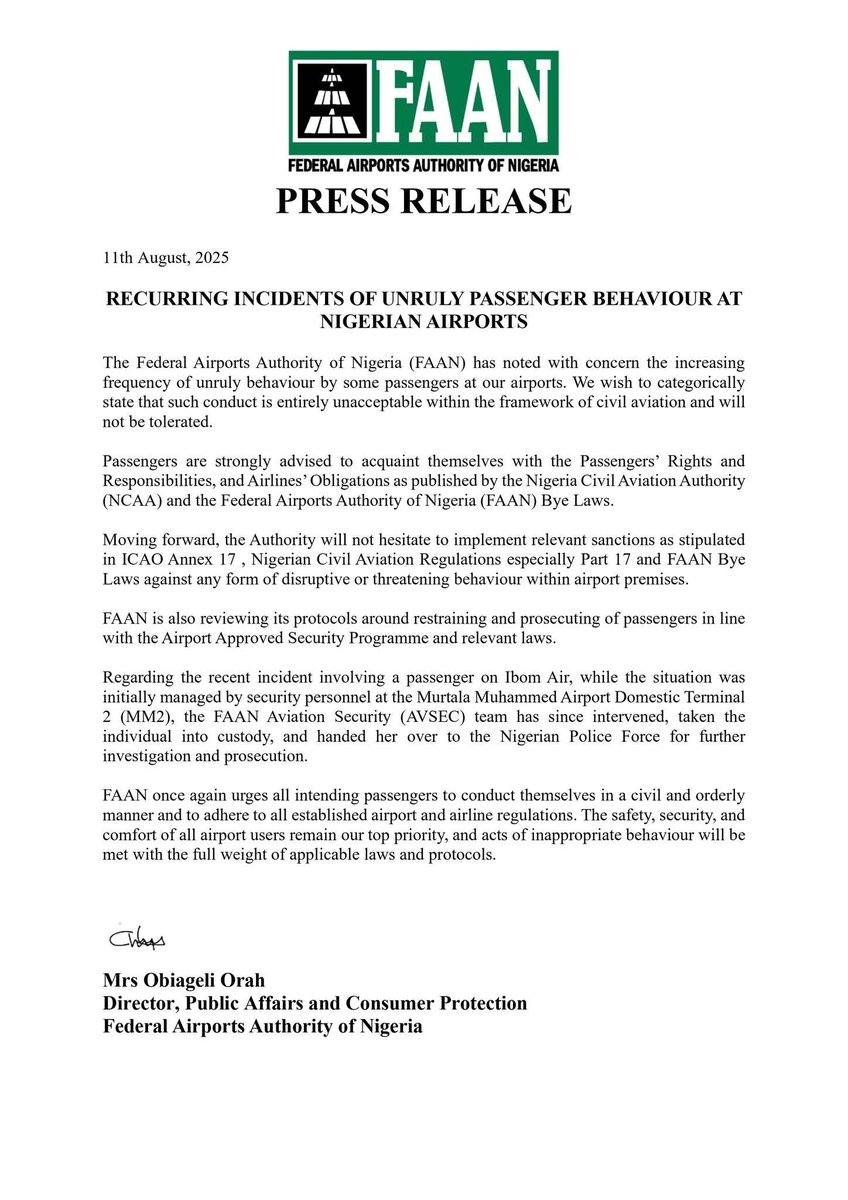 gpflow's tweet image. PUBLIC ANNOUNCEMENT FROM THE FEDERAL AIRPORTS AUTHORITY OF NIGERIA 🇳🇬 FAAN.

@FAAN_Official 
@channelstv 
@officialABAT