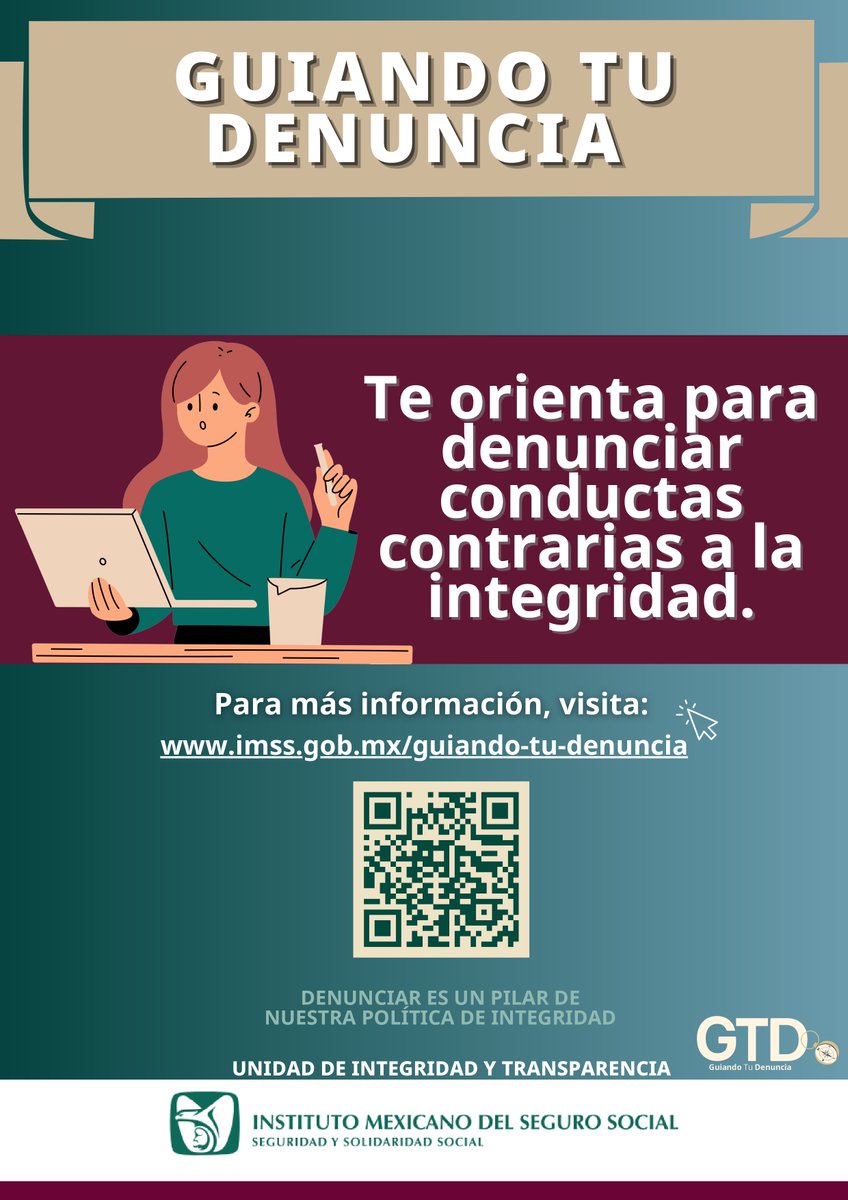Tu_IMSS's tweet photo. 💬 #GuiandoTuDenuncia |  Cuando sabes cómo hacerlo, denunciar es más fácil.

Accede a la orientación para reportar conductas contrarias a la integridad aquí 👉 https://t.co/y5sJAXFrXa https://t.co/8joUUZSn1w
