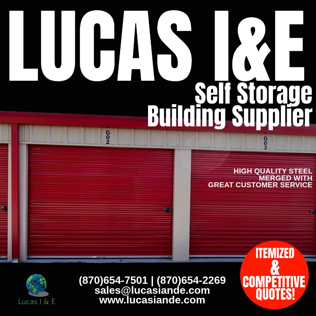 Lucas I&E (@lucasiande) on Twitter photo Contact Lucas I&E about ordering your next self storage building today!
โข 5-6 week lead times!
โข Itemized Quotes w/ Approvals!
โข Foundation & Erector Blueprints!
โข High Quality Steel!
๐ง sales@lucasiande.com
๐ฅ๏ธ lucasiande.com
๐ 870-654-7501 / 870-654-2269 Contact Lucas I&E about ordering your next self storage building today!
โข 5-6 week lead times!
โข Itemized Quotes w/ Approvals!
โข Foundation & Erector Blueprints!
โข High Quality Steel!
๐ง sales@lucasiande.com
๐ฅ๏ธ lucasiande.com
๐ 870-654-7501 / 870-654-2269