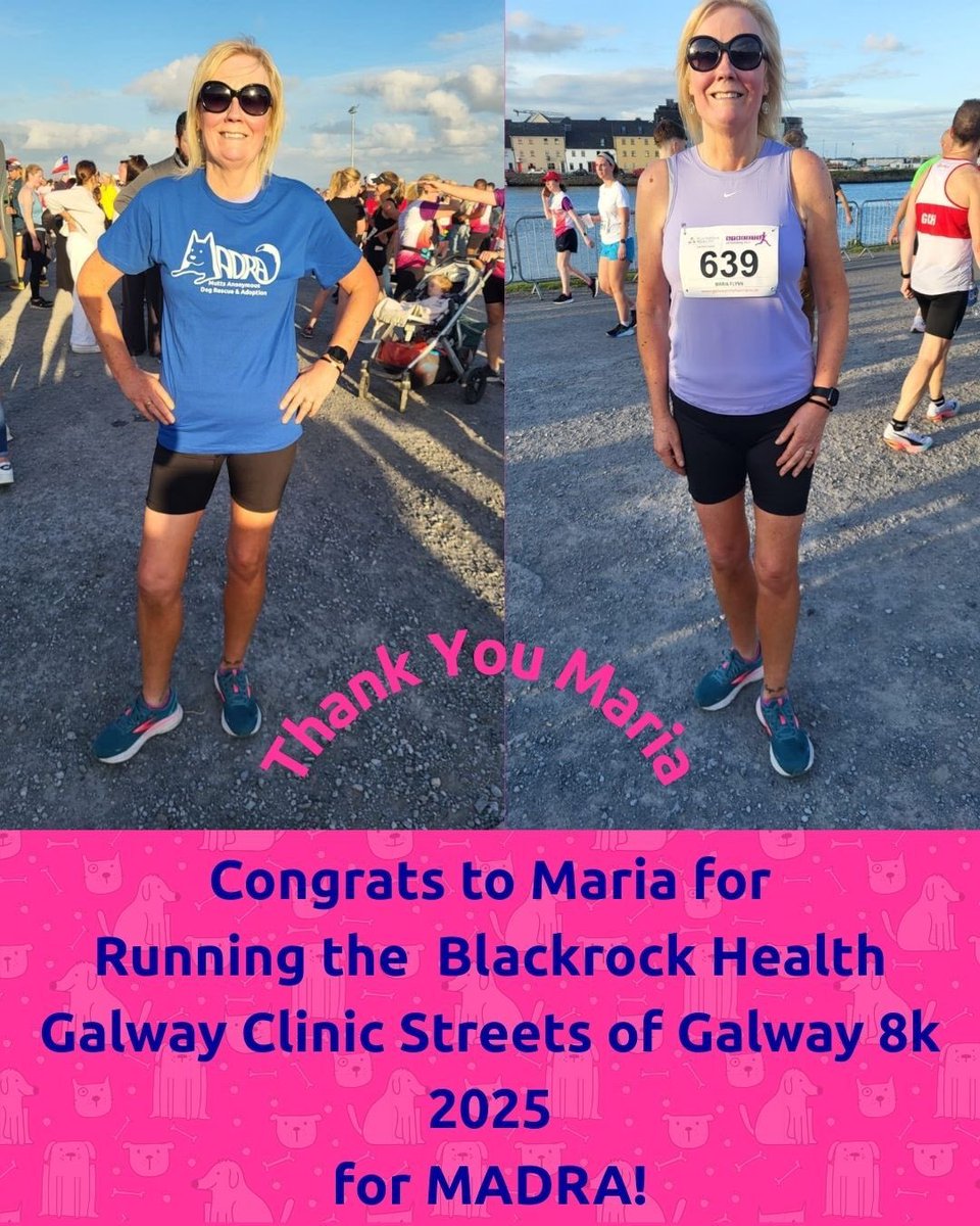 MADRADogRescue's tweet photo. Huge thanks to the amazing Maria for fundraising for #MADRA & completing the Blackrock Health Galway Clinic #StreetsOfGalway ๐
We are so grateful for her incredible effort & to all who donated ๐๐๐ผ
To date,Maria has raised an amazing โฌ2,705 for the 60+ dogs in our care ๐๐ผ
1/2 https://t.co/yywVSIsTzv
