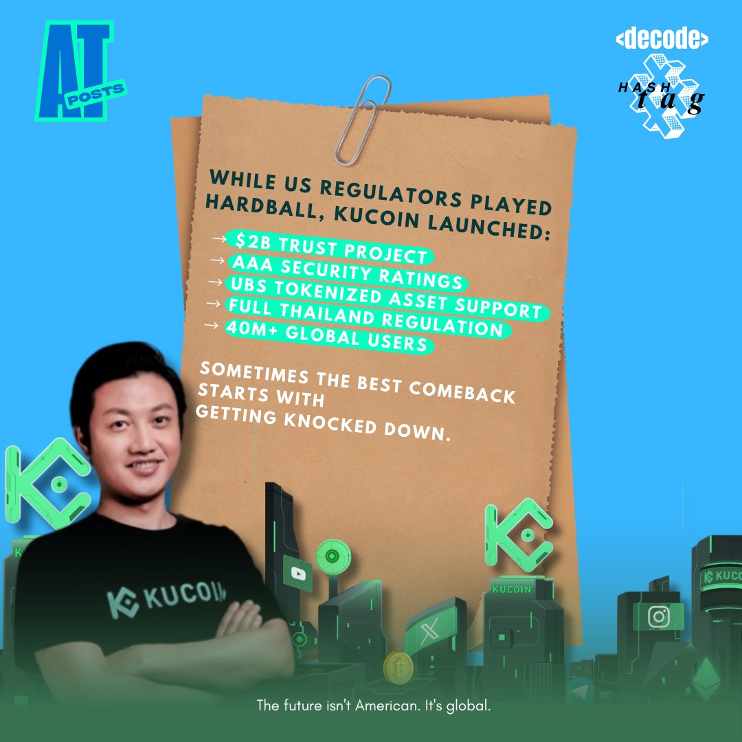 KuCoin paid $300M in US penalties &amp; got banned from American markets in Jan 2025. Token response? +50% yearly growth 📈 Now ranked #4 global futures exchange with 40M+ users, launched $2B Trust Project &amp; expanded to Thailand. Sometimes exile = opportunity 🚀 #Crypto