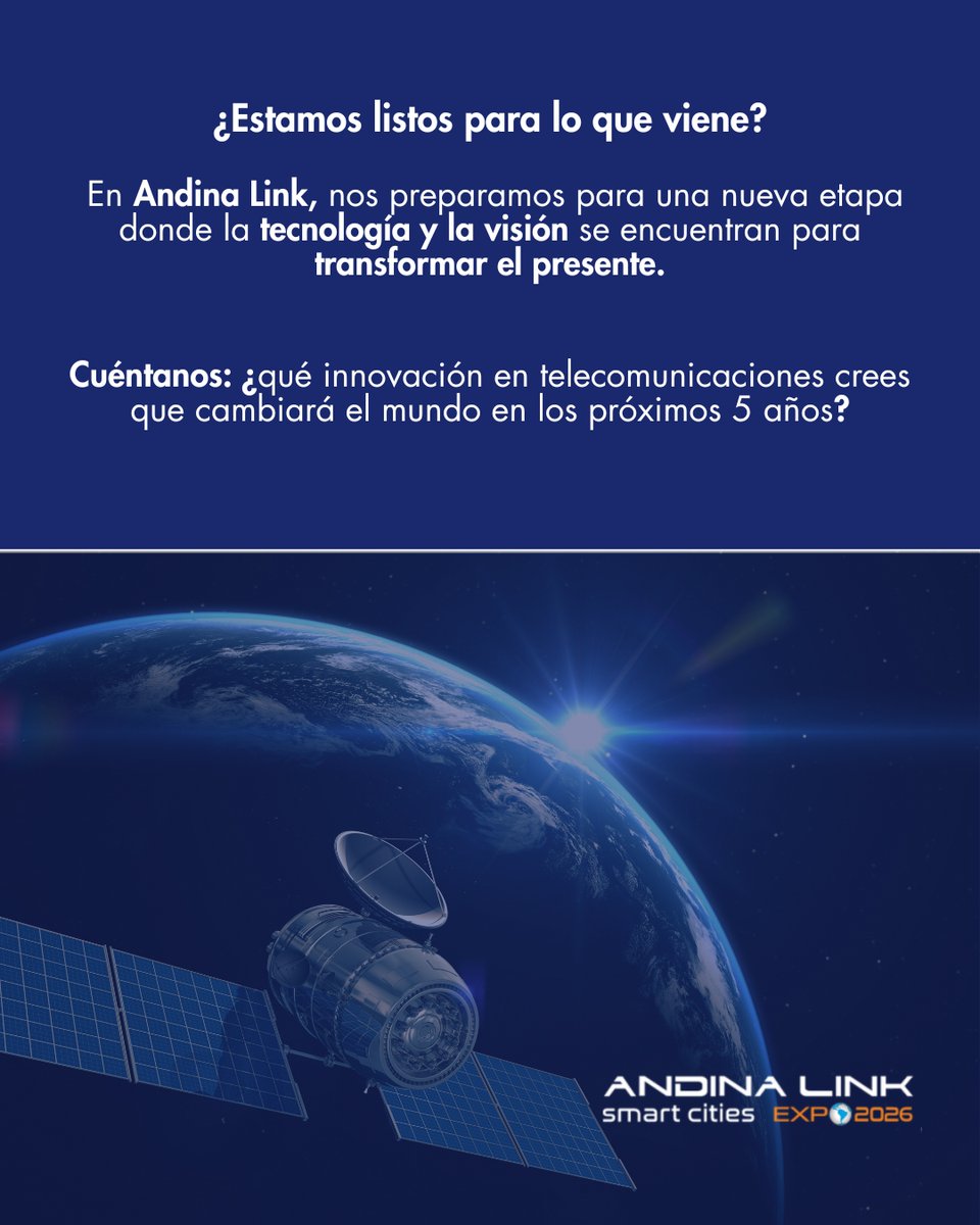 andinalink's tweet photo. 📡 El futuro de las telecomunicaciones se construye hoy

🔹 ¿Estamos listos para lo que viene?
En Andina Link Smart Cities Expo 2026, nos preparamos para una nueva etapa donde la tecnología y la visión se encuentran para transformar el presente. https://t.co/06U7HJo9Ba