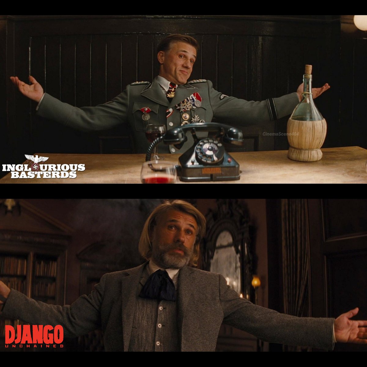 CinemaScene404's tweet photo. Christoph Waltz played a racist nazi in Inglourious Basterds &amp; an anti-racist in Django Unchained and won oscars for both roles! https://t.co/b4sNFV6qtS
