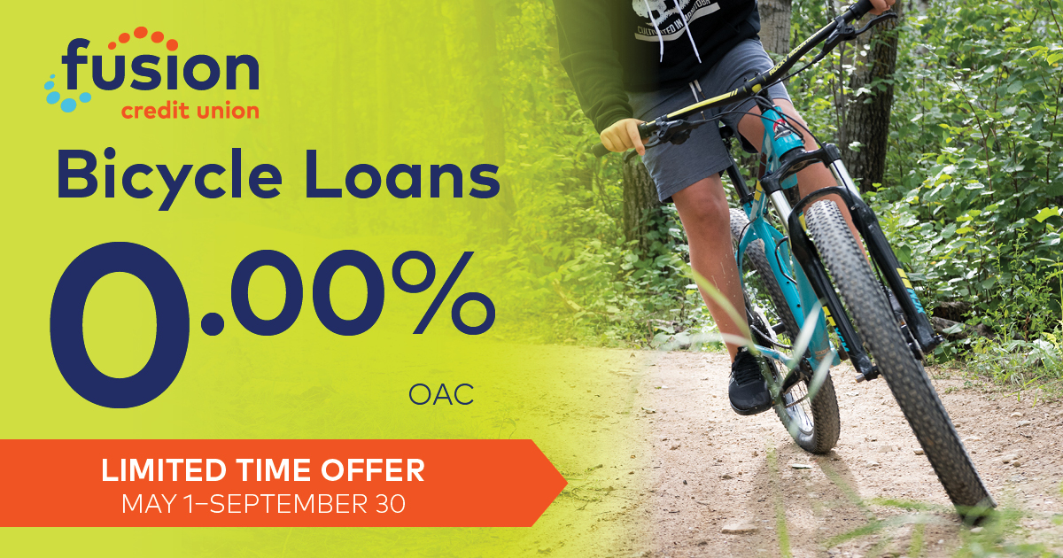 From now until September 30th, take advantage of 0% interest on bicycle loans! 🚴

View all the details at the link below ⬇⬇

fusioncu.com/en/personal/pr…