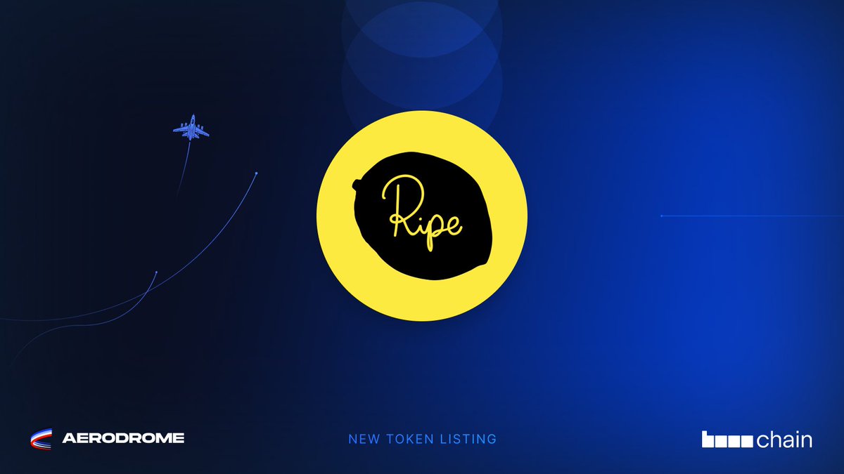 Aerodrome (@aerodromefi) on Twitter photo New Launch Alert: $RIPE ✈️
Welcome to <a href="/ripe_dao/">Ripe Finance</a> : "the lending protocol that sees your whole portfolio"
$RIPE is ready to swap & LP on Aerodrome paired with WETH & USDC
Emissions and incentives incoming New Launch Alert: $RIPE ✈️
Welcome to <a href="/ripe_dao/">Ripe Finance</a> : "the lending protocol that sees your whole portfolio"
$RIPE is ready to swap & LP on Aerodrome paired with WETH & USDC
Emissions and incentives incoming