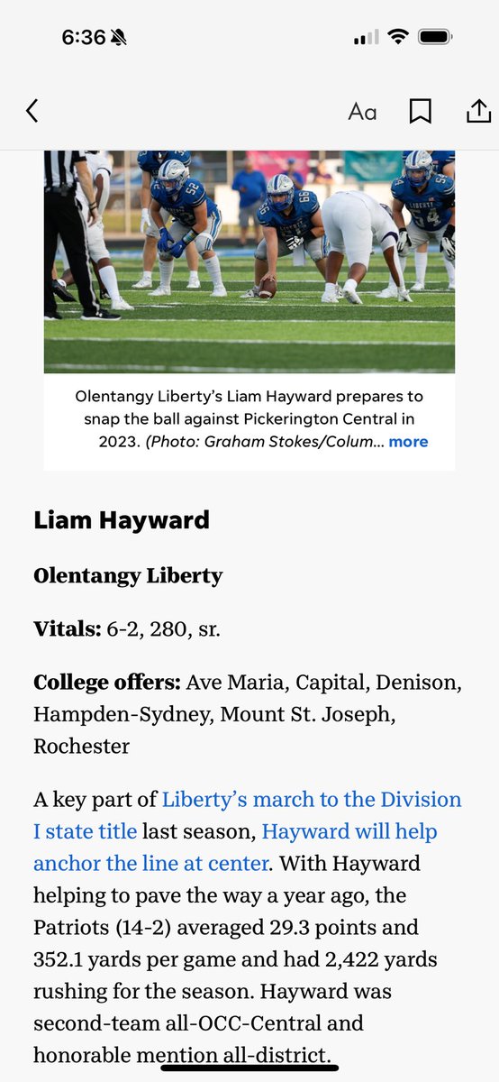 _Liam_Hayward's tweet photo. Thank you to @DispatchAlerts for ranking me top 10 OL in Columbus! https://t.co/BIHkFKOefA