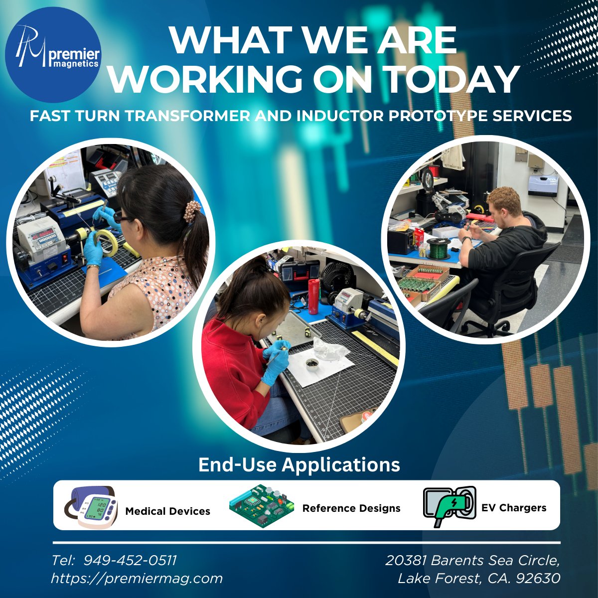 When having custom components in days is critical to the success of a new program, our fast turn prototype services deliver...on time. Call us to discuss your next power supply project or to schedule a complimentary component design consultation with our magnetics design experts.