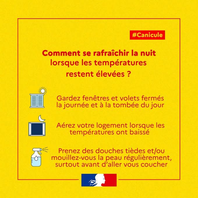 #Canicule 🌡️| En période de canicule, pensez à rafraîchir votre logement la nuit. 

Retrouvez les informations nécessaires pour vous protéger 👉 bit.ly/46RfvDE