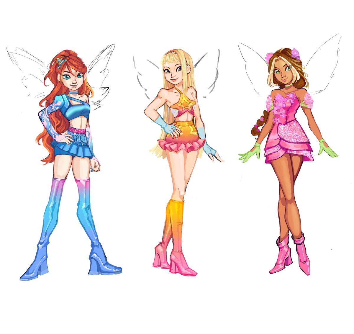 chermiful's tweet photo. Winx Reboot Redesigns featuring the main trio. Still haven't decided what to do with the wings.  #Winx #WinxReboot https://t.co/QzcEjWpBiU