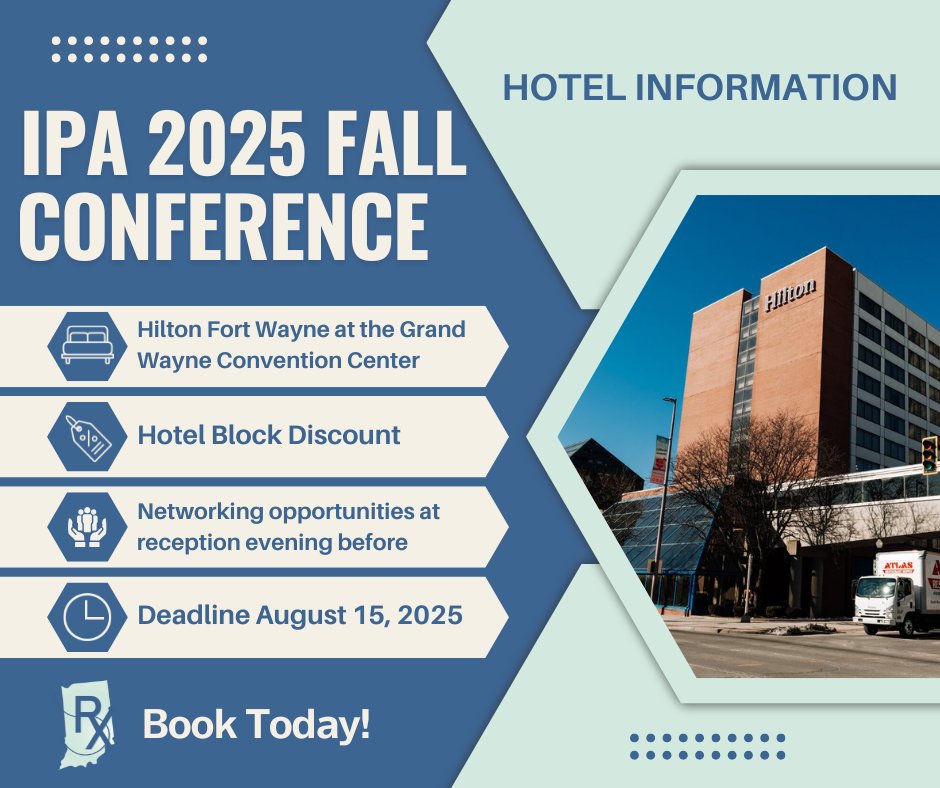Register to receive hotel block information! tinyurl.com/2zc4t3nv
Thank you to our sponsors as well!
- Manchester University
- Pharmacists Mutual
- Parkview Health
- Amgen
- Hoosiers Work for Health
- Eli Lilly
- Krieg DeVault