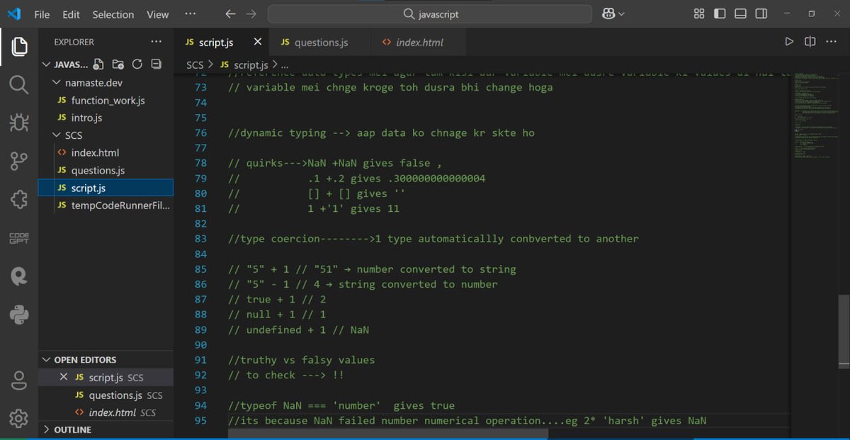 adityacs22's tweet photo. Day 11 of my #100DaysOfCode challenge!🚀
✅Problem no. --> 875 #LeetCode
✅2 medium BS problems on #gfg24
✅Variables and Data types #JS
✅25 JS syntax questions
✅Git commits
✔Will be starting JS+AI project tomorrow
#builtinpublic https://t.co/YIxayDpab5