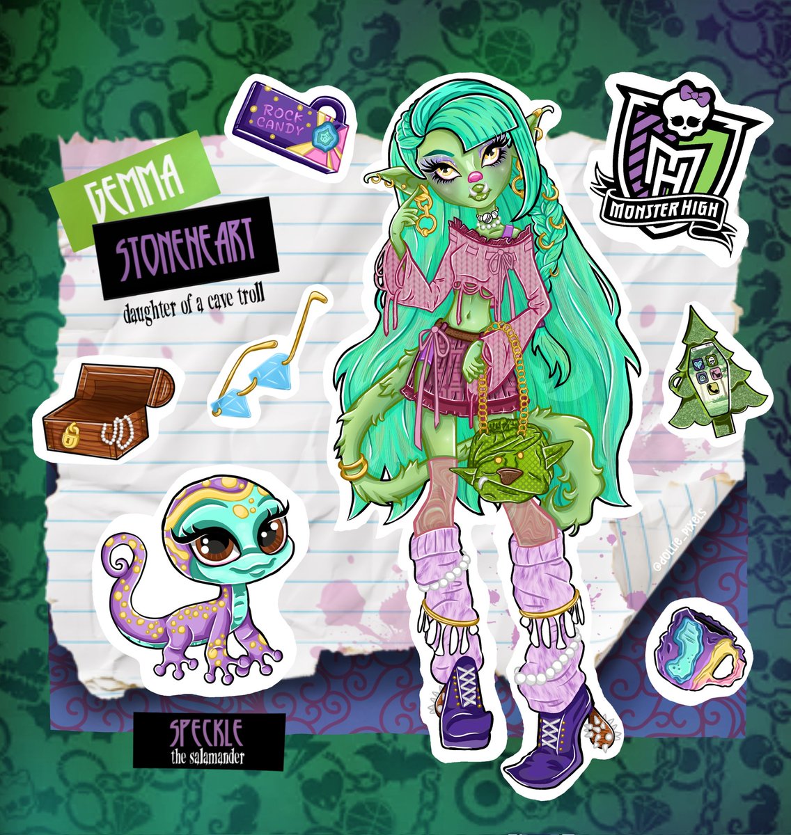 dollie_pixels's tweet photo. 💎GEMMA STONEHEART⛰️ #monsterhighoc #monsterhigh #digitalart https://t.co/t8NHYj7YY8
