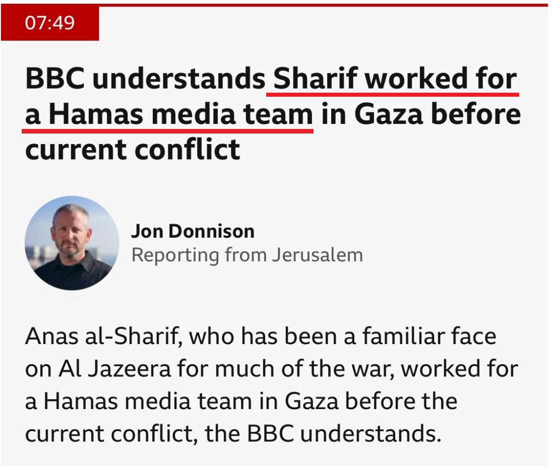 When even the <a href="/BBC/">BBC</a> is reporting evidence that Anas al-Sharif worked for Hamas terrorists, it's a sign that...

...maybe he actually was not a real journalist. 

Maybe there are some real journalists out there who do not like the idea of terrorists larping as one of them?
