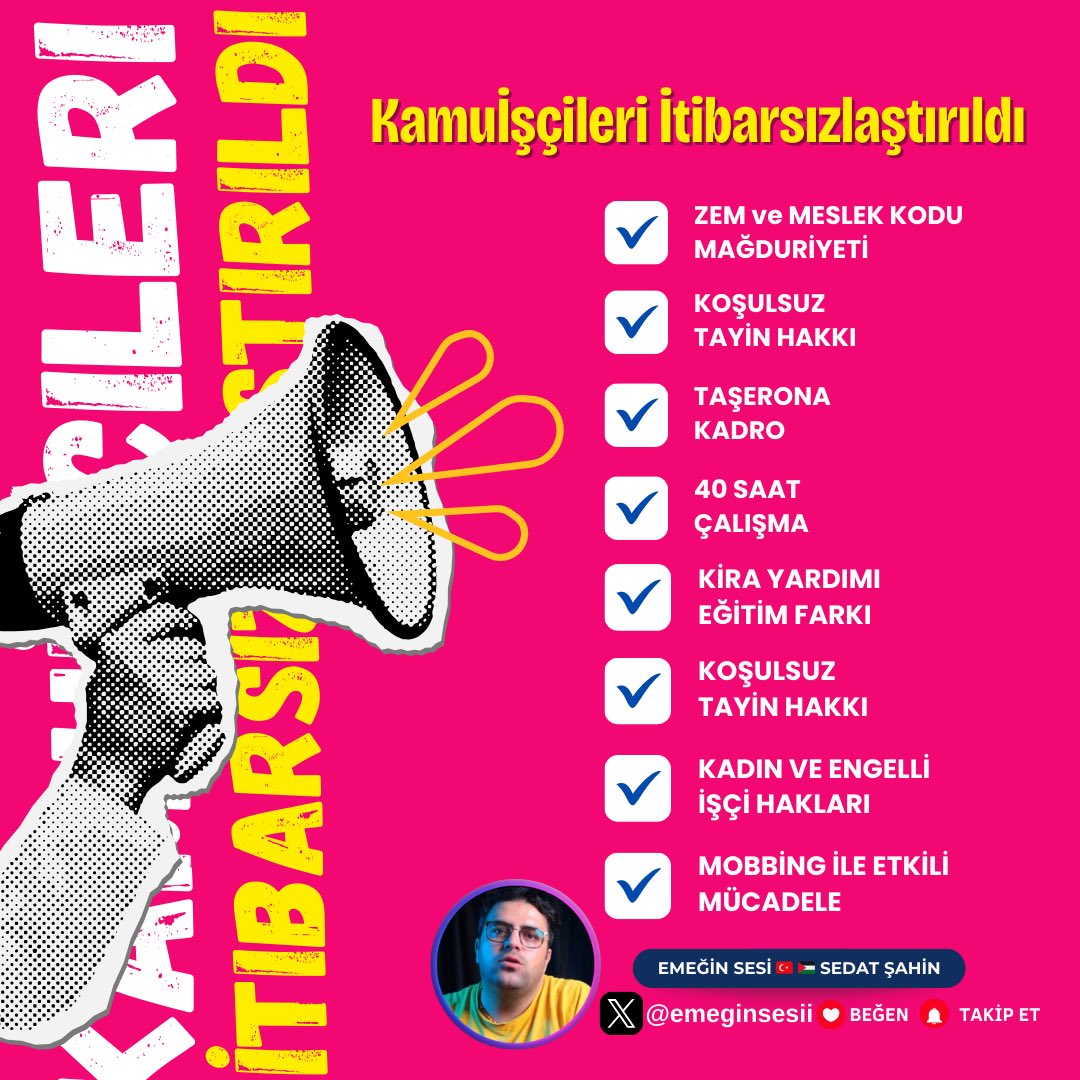 📌 KAMU İŞÇİLERİNİN DEVAM EDEN SORUNLARI ve TALEPLERİ

1.Vergide Adalet – Yüksek vergi dilimi nedeniyle maaşların düşmesi, gelir vergisi düzenlemesi talebi.

2.Refah Payı ve Eşel Mobil – Enflasyon karşısında maaşların korunması, refah payı eklenmesi ve otomatik enflasyon farkı