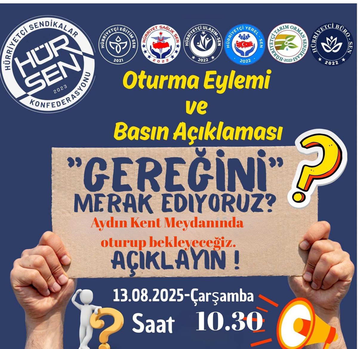 SemaKeyik0109's tweet photo. Sendikanın küçüğü büyüğü olmaz. Sarısı olur mavisi olur.
Sarı esarettir, yandaşlıktır.
Mavi HÜRRİYETTİR,
 HAK İÇİN ADALET İÇİN MEYDANLARDAYIZ!
@HurEgitimSen 
@leventkuruoglu 
@mehmetkbeyazit 
@semazahide0109
@selcukalgul1978
@gokberk_devrim @ZBalaliogl39380 @necipteker @kaptanerk https://t.co/17UB7M6PXt