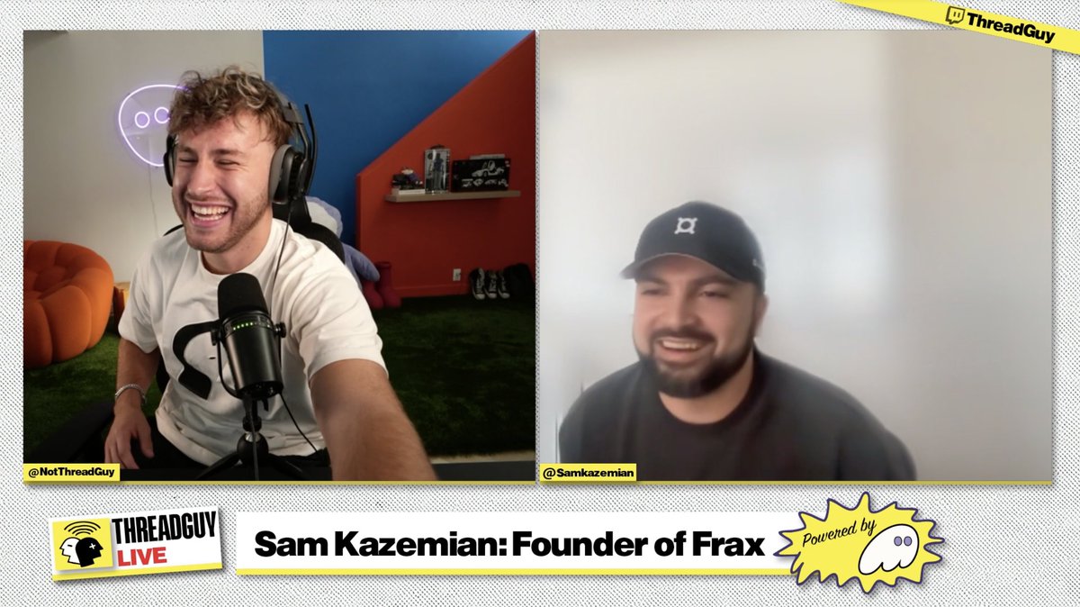 1/ Yesterday <a href="/notthreadguy/">threadguy</a> hosted <a href="/samkazemian/">sam.frax</a> and the trenches got a stablecoin masterclass. 

I clipped the top highlights below. Watch to the end for what <a href="/Frax/">Frax</a> is dropping next month 👇