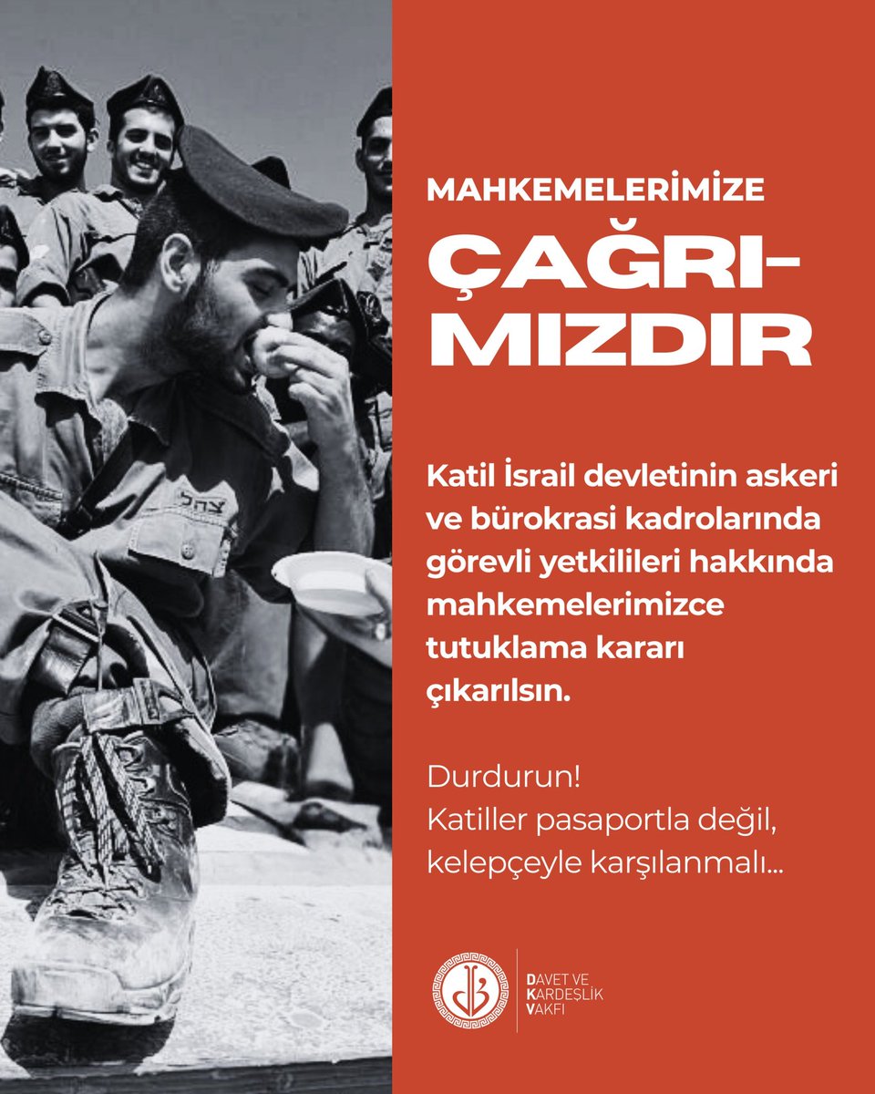 Ahmed Kılıç (@ahmeddkv) on Twitter photo MAHKEMELERE ÇAĞRIMIZDIR!
Katil İsrail’in askeri ve bürokraside görevli yetkilileri hakkında tutuklama kararı çıkarılsın. Adalet, soykırım suçlularını korumak değildir! <a href="/adalet_bakanlik/">T.C. Adalet Bakanlığı</a>
<a href="/RTErdogan/">Recep Tayyip Erdoğan</a> #HükümetimizeÇağrımızdır MAHKEMELERE ÇAĞRIMIZDIR!
Katil İsrail’in askeri ve bürokraside görevli yetkilileri hakkında tutuklama kararı çıkarılsın. Adalet, soykırım suçlularını korumak değildir! <a href="/adalet_bakanlik/">T.C. Adalet Bakanlığı</a>
<a href="/RTErdogan/">Recep Tayyip Erdoğan</a> #HükümetimizeÇağrımızdır