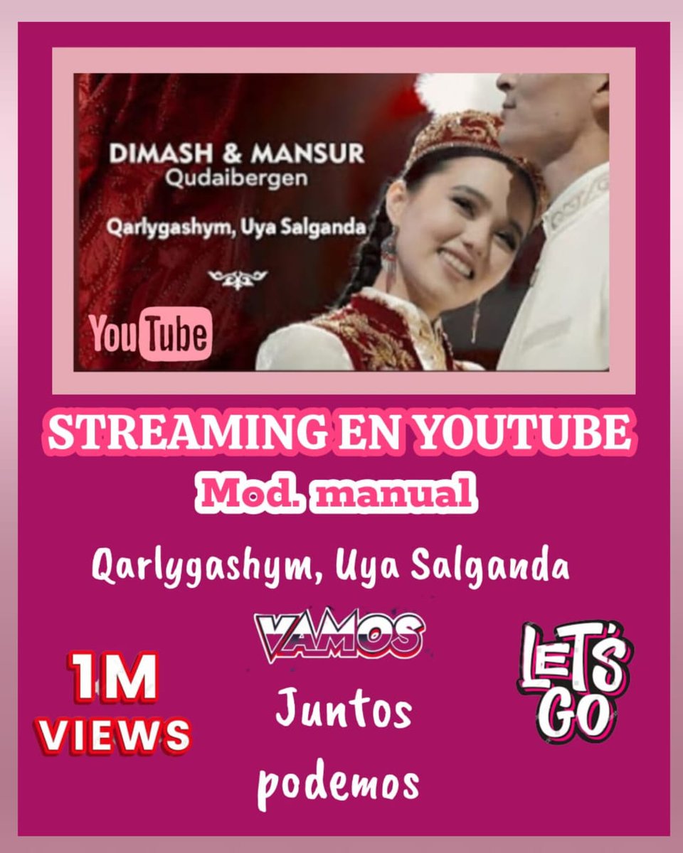 juntosxdimash's tweet photo. Dears:
¿Nos acompañan hoy martes a visualizar canciones de Dimash en Youtube?

 Streaming manual de estreno
"Qarlygashym, Uya Salganda"
https://t.co/O66bN5GqEI

Meta: 1 millón de vistas

Juntos podemos!!! https://t.co/fvq9peSLTQ