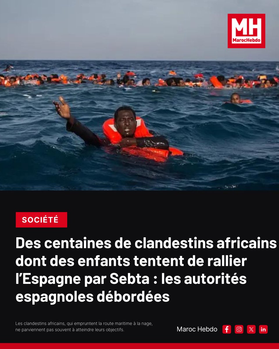 marochebdo's tweet photo. Les autorités espagnoles, débordées, font face à un afflux croissant de migrants africains vers Sebta, incluant des enfants.
➡ https://t.co/eyOJ478Nt1
#Migration #Sebta #Espagne #Afrique #Enfants https://t.co/3g2zOGIGn0
