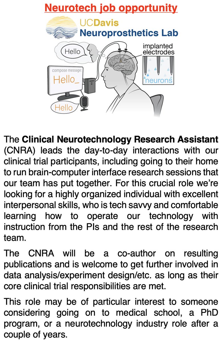 We're hiring a Clinical Neurotechnology Research Assistant (CNRA)!

Application link in next post.

We'll start reviewing applicants after August 25th

Please RT 🔁