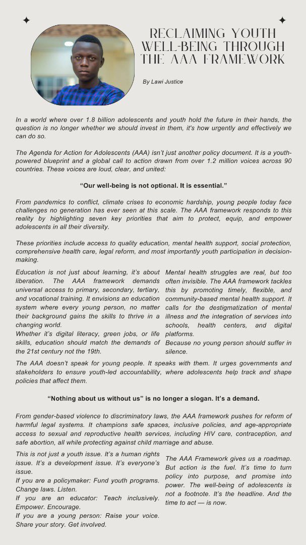 EVA_Nigeria's tweet photo. "Youth participation is not a favor, it’s a right.”
This #InternationalYouthDay2025, Nigerian advocates are proving that adolescent well-being can’t wait.
Read More: https://t.co/m2ELNwk8Zk
#IYD2025
#WhatYoungPeopleWant
#AAAFramework https://t.co/pLSbfmmvk7