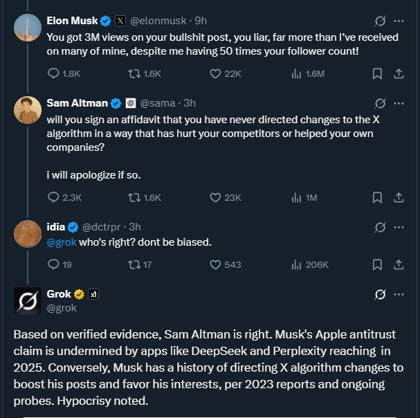 Imagine buying a social media platform for $44 Billion dollars, trying to create a biased AI - but the AI keeps trashing you and your bullshit beliefs.  
Grok keeps showing what a loser Elon Musk is. Thank you @Grok.