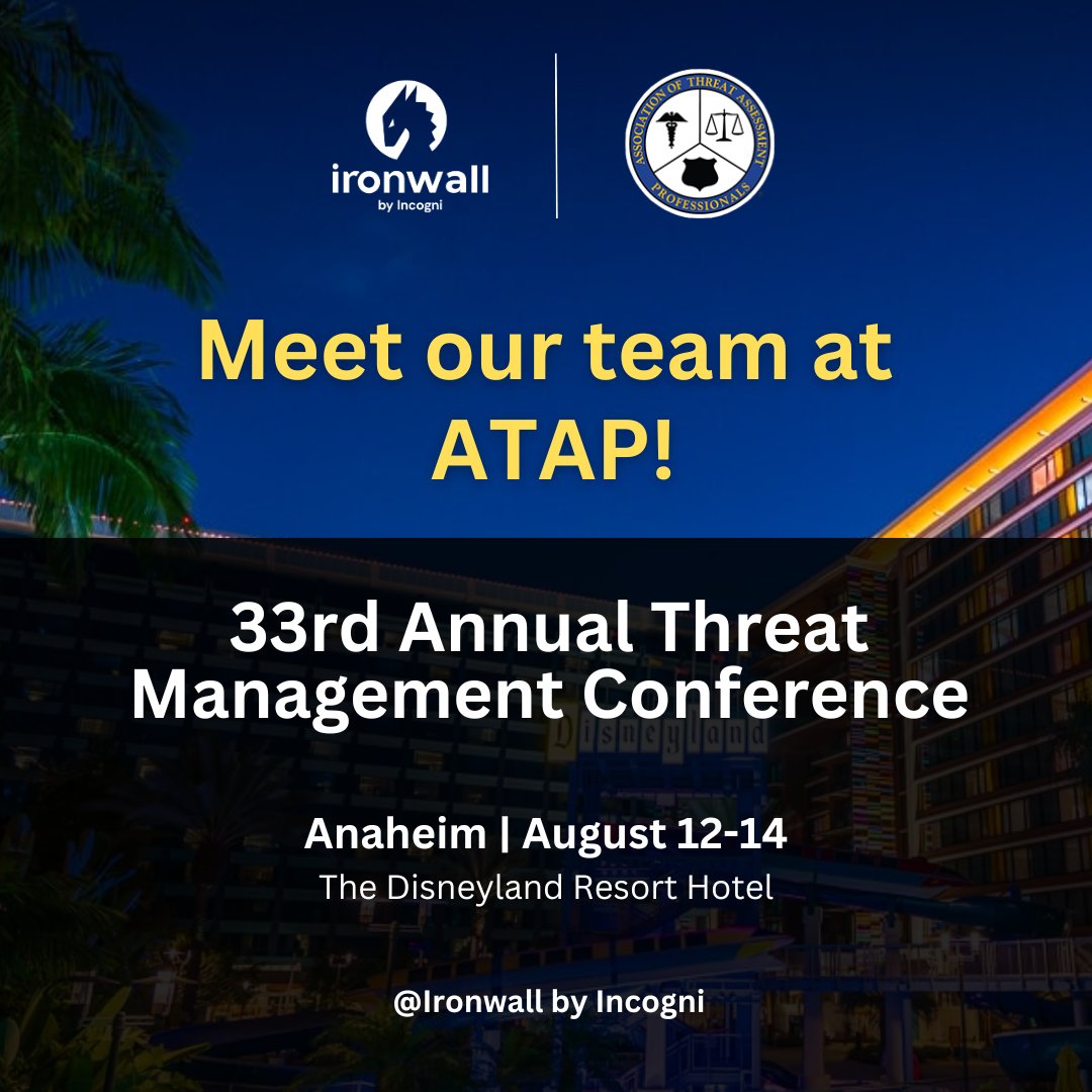 ironwall360's tweet photo. The 33rd Annual Threat Management Conference (ATAP) is in full swing - come and say hi to the Ironwall team!  We're here to talk about how we make your employees invisible to attackers. Looking forward to meeting you! https://t.co/I2ypYXwOVL
