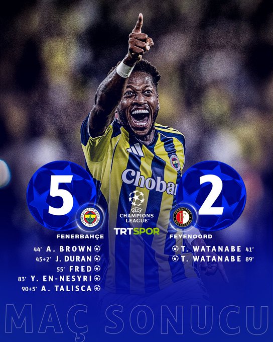 🇹🇷 Temsilcimiz Fenerbahçe, Feyenoord'u eleyerek Şampiyonlar Ligi'nde Play-off Turu'na yükseldi.