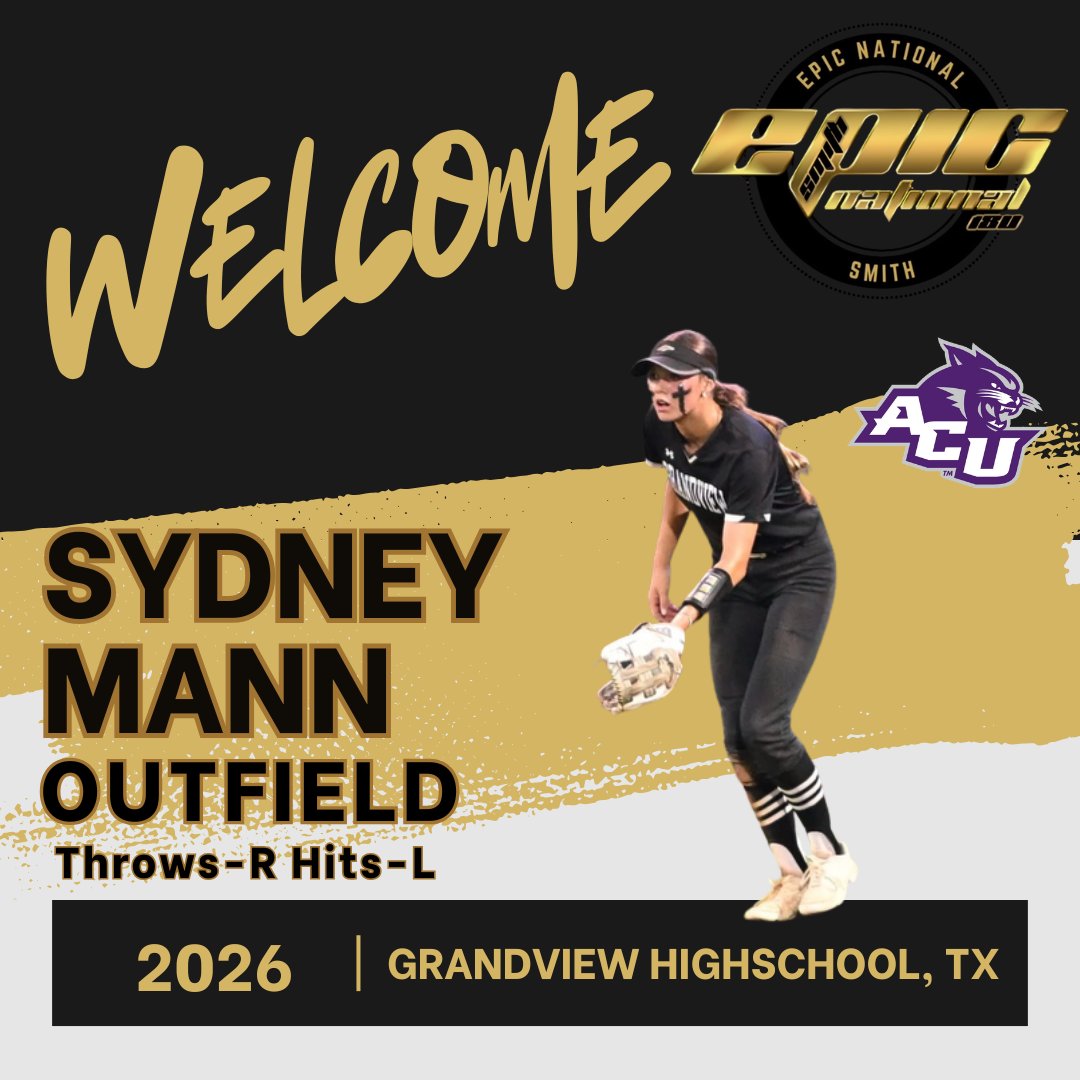 Epic National 18U Smith (@epicnational18) on Twitter photo ‼️New Roster Addition ‼️
Welcome <a href="/sj_mann2026/">Sydney Mann “SJ”</a> ,our 2026 OF <a href="/ACU_Softball/">ACU Softball</a> commit. Let's get to work!🔨🔨 ‼️New Roster Addition ‼️
Welcome <a href="/sj_mann2026/">Sydney Mann “SJ”</a> ,our 2026 OF <a href="/ACU_Softball/">ACU Softball</a> commit. Let's get to work!🔨🔨