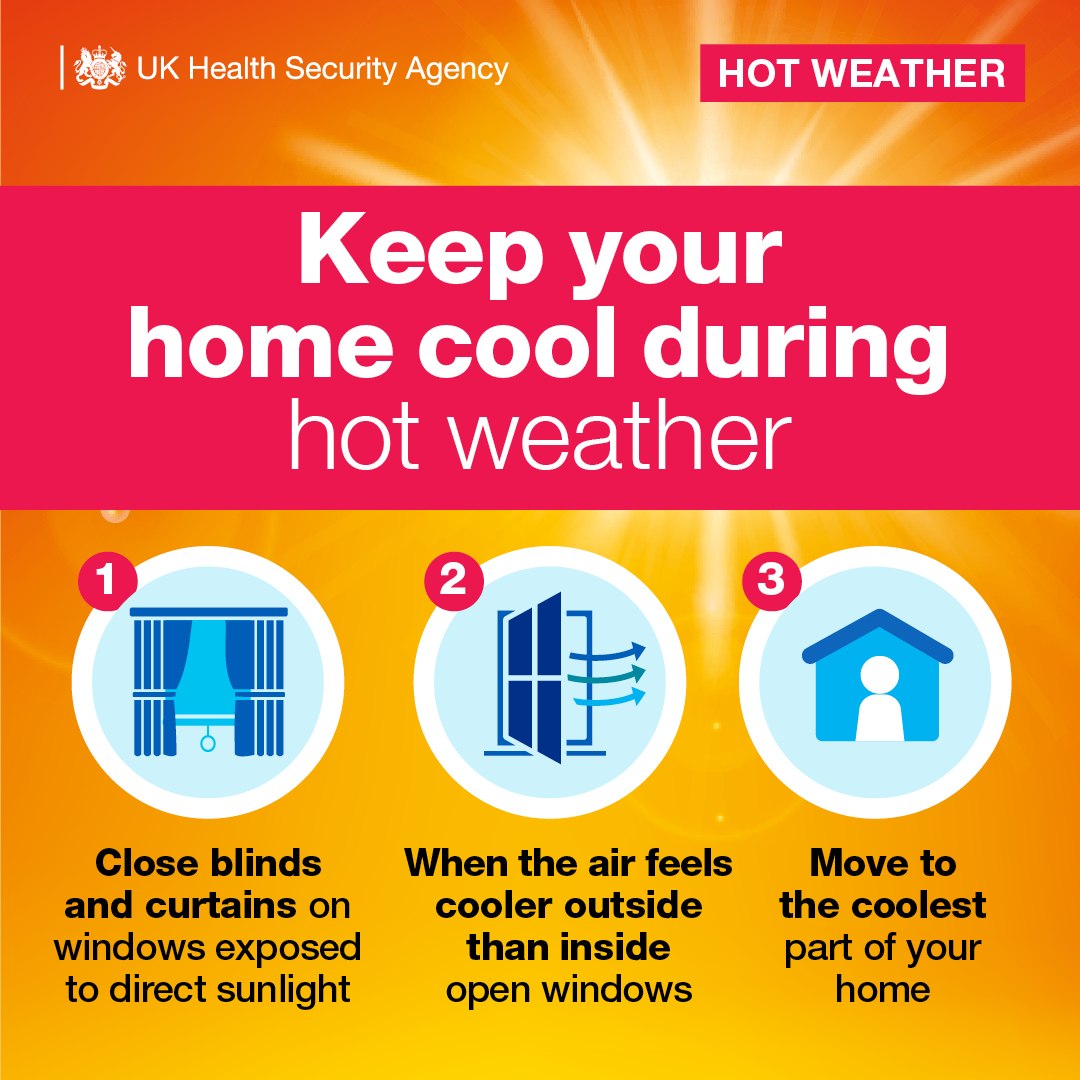 ☀️ Beat the heat at home! 🧊
Hot weather got your home feeling like an oven? Try this:
🪟 Close blinds &amp; curtains on sun-facing windows
🌬️ Head to the coolest room in your house
🌡️ When it’s cooler outside than in, open windows if it's safe for a fresh breeze
