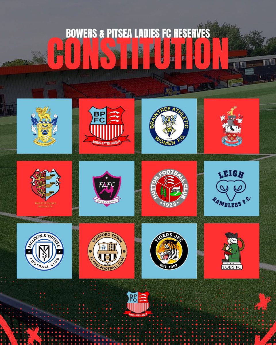 𝐑𝐄𝐒𝐄𝐑𝐕𝐄𝐒 | The full constitution has been released for our Reserves Team as they return to the Essex County Women’s Football League Premier Division after a year away

They begin their season in 2️⃣6️⃣ days time where they will welcome Hutton FC Women Reserves

#UpTheBowers