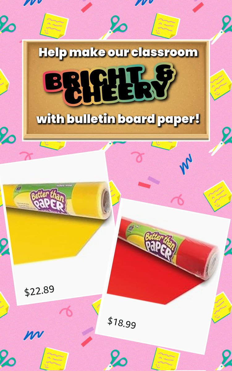 <a href="/MrsCSalinas/">Mrs. C. Salinas</a> 📢🚨Most Needed🚨📢:
BULLETIN BOARD PAPER!

👋I'm a NJ preschool inclusion teacher

My classroom is my students' 1st school experience --
help them have a bright place to learn!

❤️💛
Can you help us #ClearTheList?
Pls RP🙏
amazon.com/hz/wishlist/ls…

#ClearTheListNJ
#BackToSchool