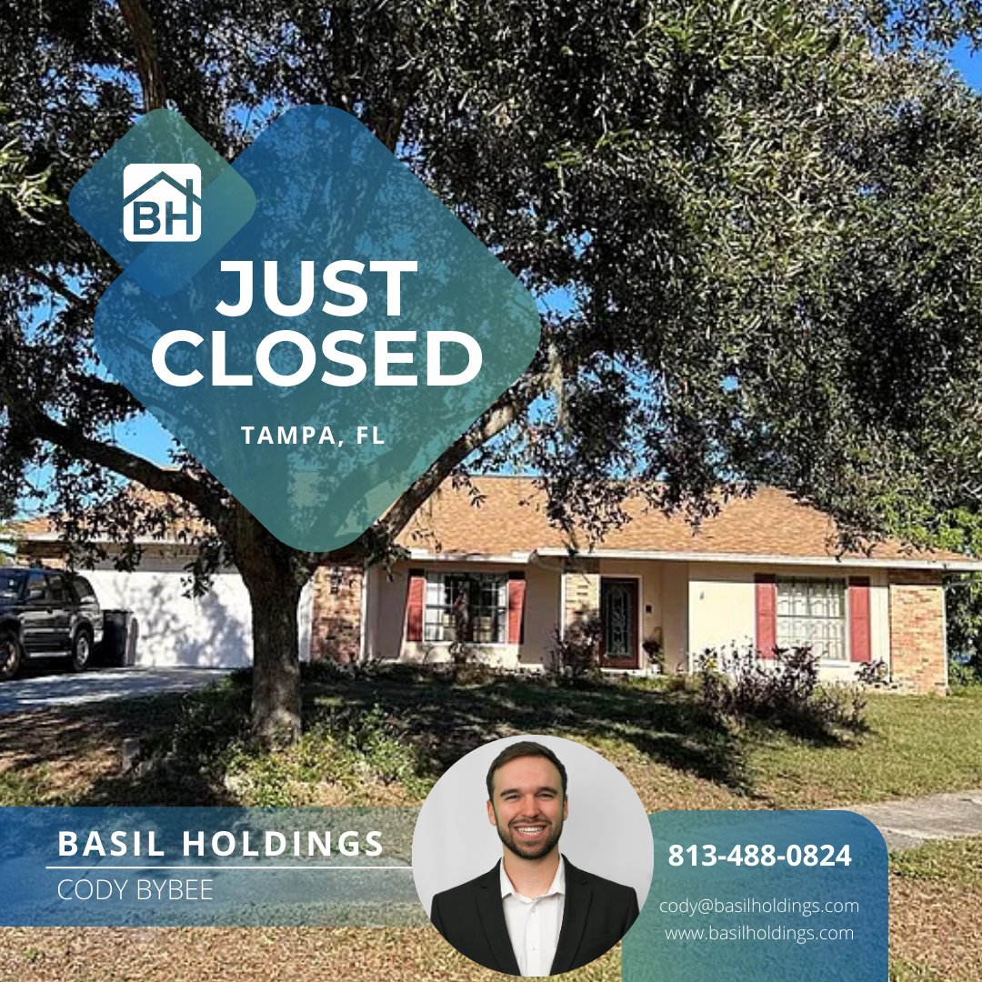 BasilHoldings's tweet photo. 🏡 Just closed in Tampa, FL! Another smooth, hassle-free sale for our client ✅ If you’re thinking about selling, we make it fast, transparent, and stress-free — and you walk away with cash in hand. 💰 Let’s talk about your property today." https://t.co/E3PB6wceL4