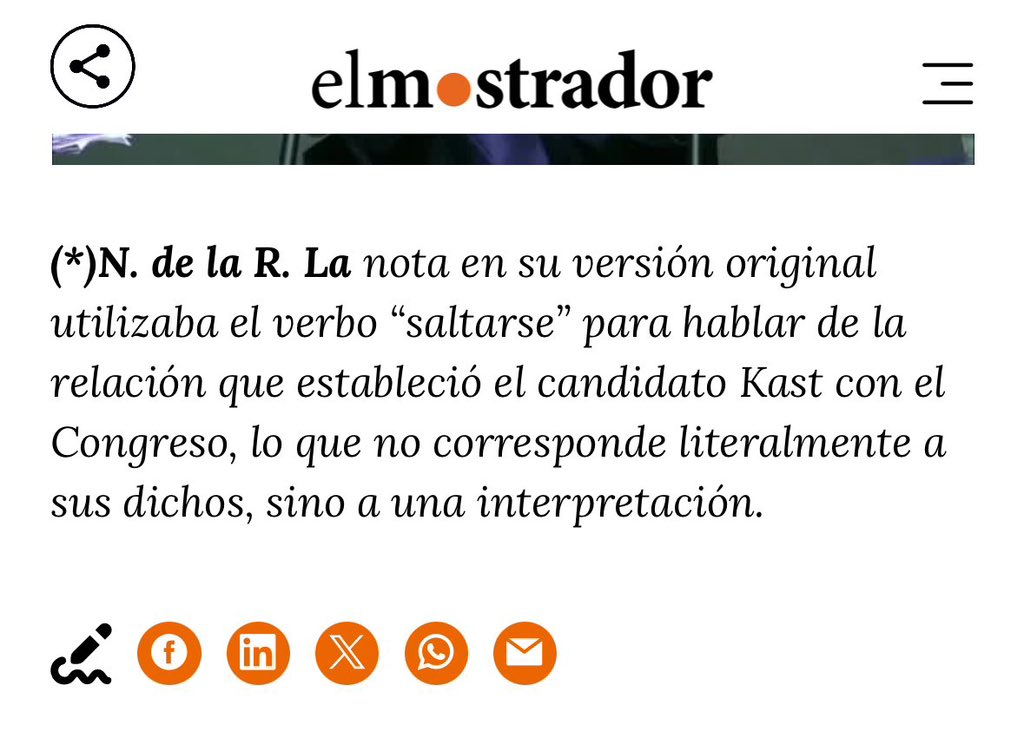 🔴 AHORA | Diario <a href="/elmostrador/">El Mostrador</a> reconoce que mal interpretó las palabras de Kast. Nunca llamó a gobernar por decreto. 

Duró poco la fake news 🤷🏻‍♂️