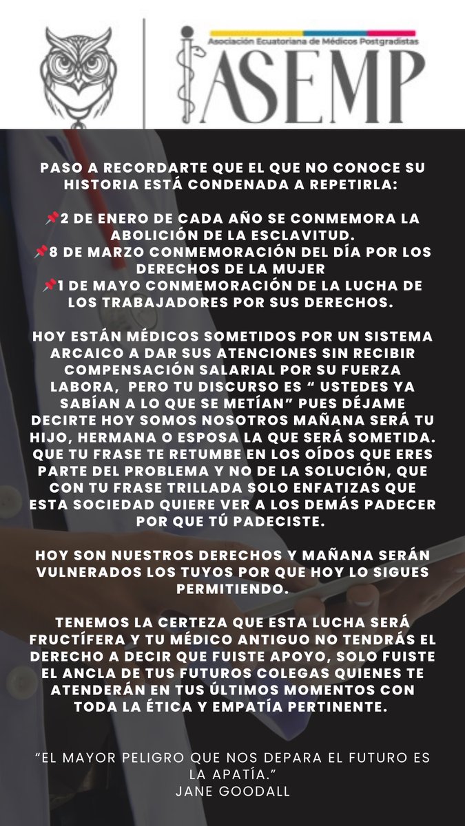 asemp_ec's tweet photo. #SinSueldoPeroSalvamosVidas
#SuedoJustoAlMedicoPosgradista

@DanielNoboaOk @AsambleaEcuador  @NielsOlsen @SadeFritschiEc @estebantorres @etorrescobo @jimmymartinec 

@EcuavisaInforma @teleamazonasec  @ecuavisa @teleamazonas @eluniversocom https://t.co/feI2TJVo4E