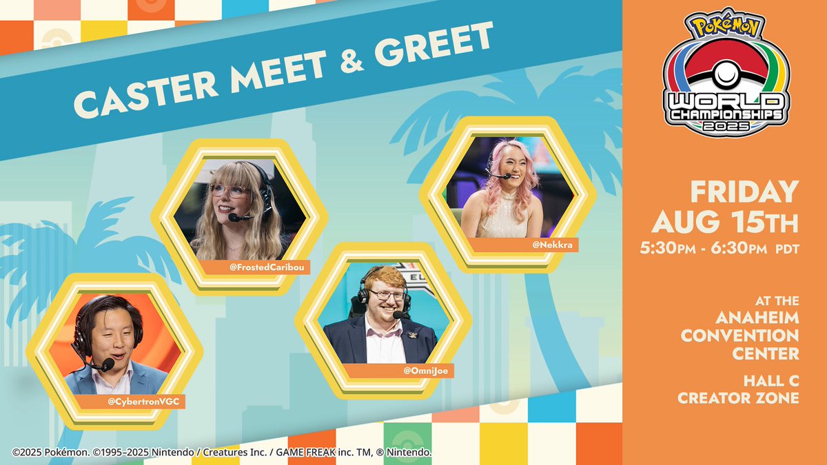 I’m excited to share I’ll be casting the 2025 Pokémon Video Game World Championships this weekend with <a href="/Nekkra/">Rosemary Kelley</a>! Excited to be a part of the franchise’s first arena finals 😄

Will also have an official meet and greet from 5:30 PM-6:30 PM this Friday, hope to see you there!