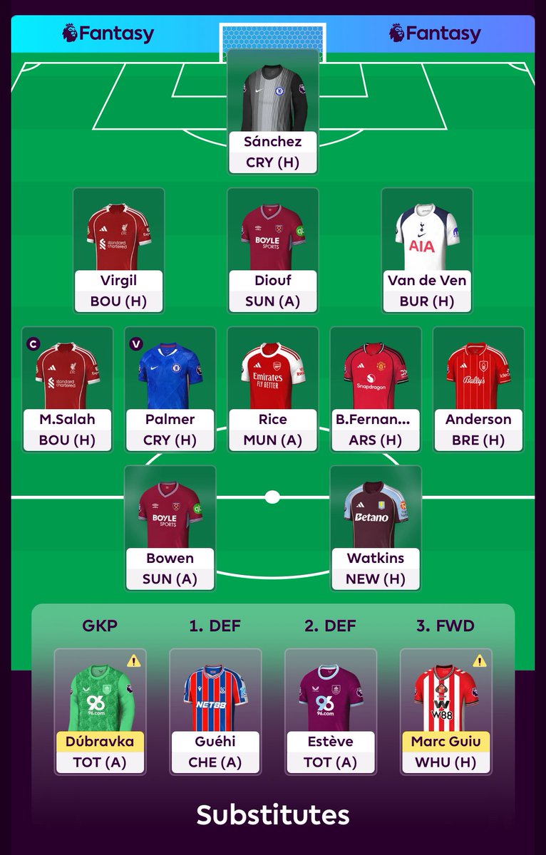 djwareham89's tweet photo. @GoldenGoalFF Two Parter:
Main issue I have is missing Bowen and I want Bowen! (was going with Bowen and Rogers but switched to Fullkrug and Bruno).

Other option is lose Joao Perdro and use the £3m to upgrade Potts to a £5.5m and Bowen. https://t.co/1DZvkrm7wD