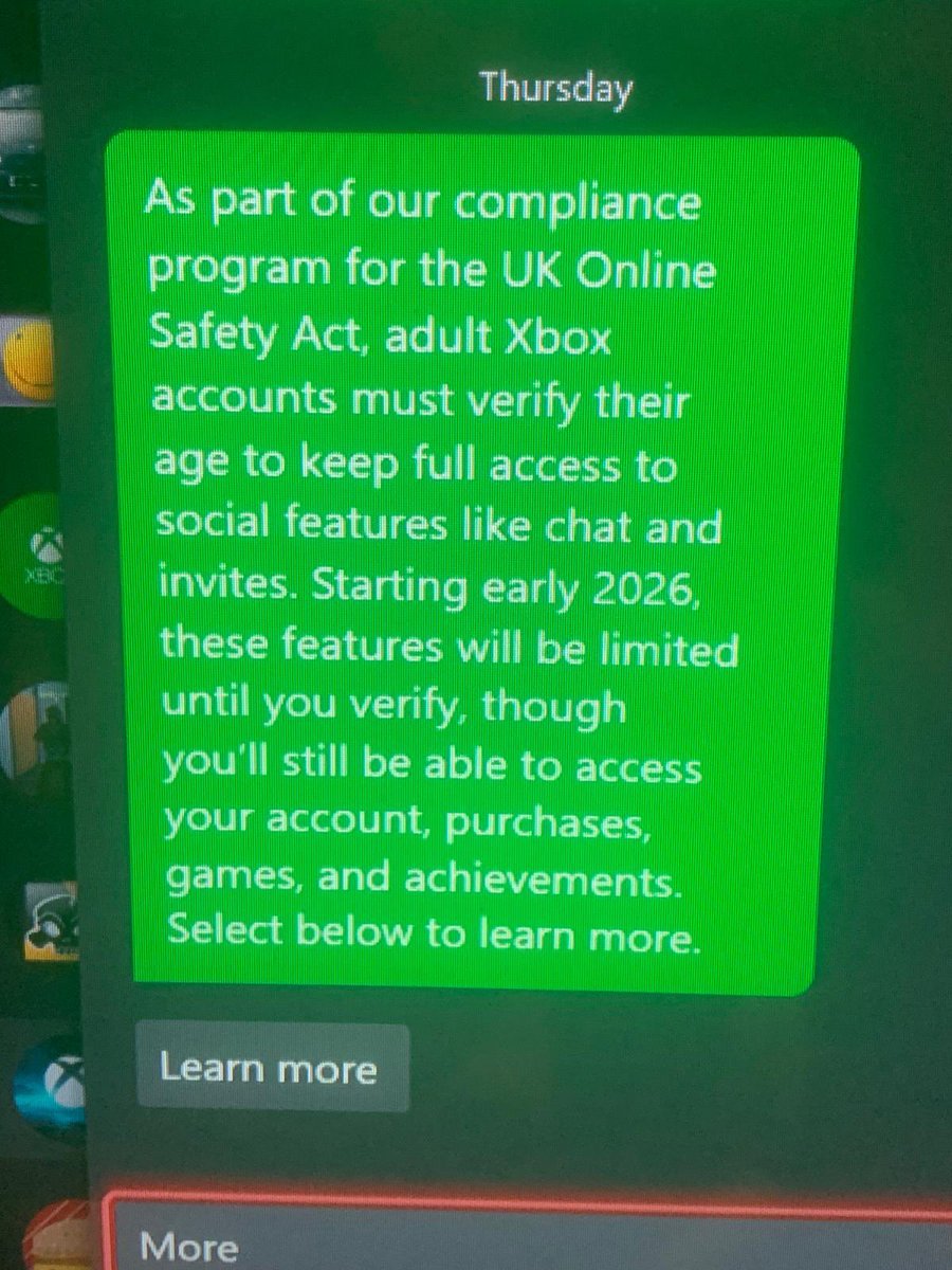 🚨 Britain is now a country you can enter without photo ID, but you can’t play Xbox without it.

The Online Safety Act is a farce.