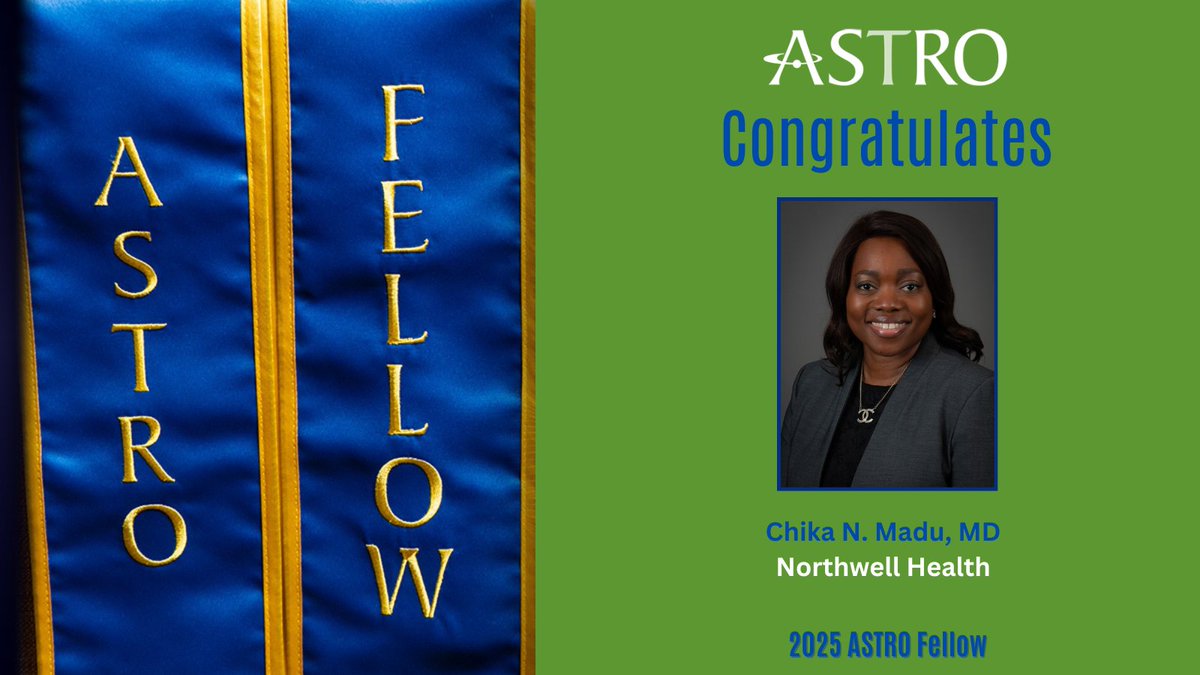2025 ASTRO Fellow Spotlight Series
Congratulations Chika N. Madu, MD 

We look forward to recognizing you at #ASTRO25
<a href="/ChikaMaduMD1/">Chika Madu, M.D.</a> <a href="/NorthwellHealth/">Northwell Health</a>
ow.ly/JEkT50WAn9K