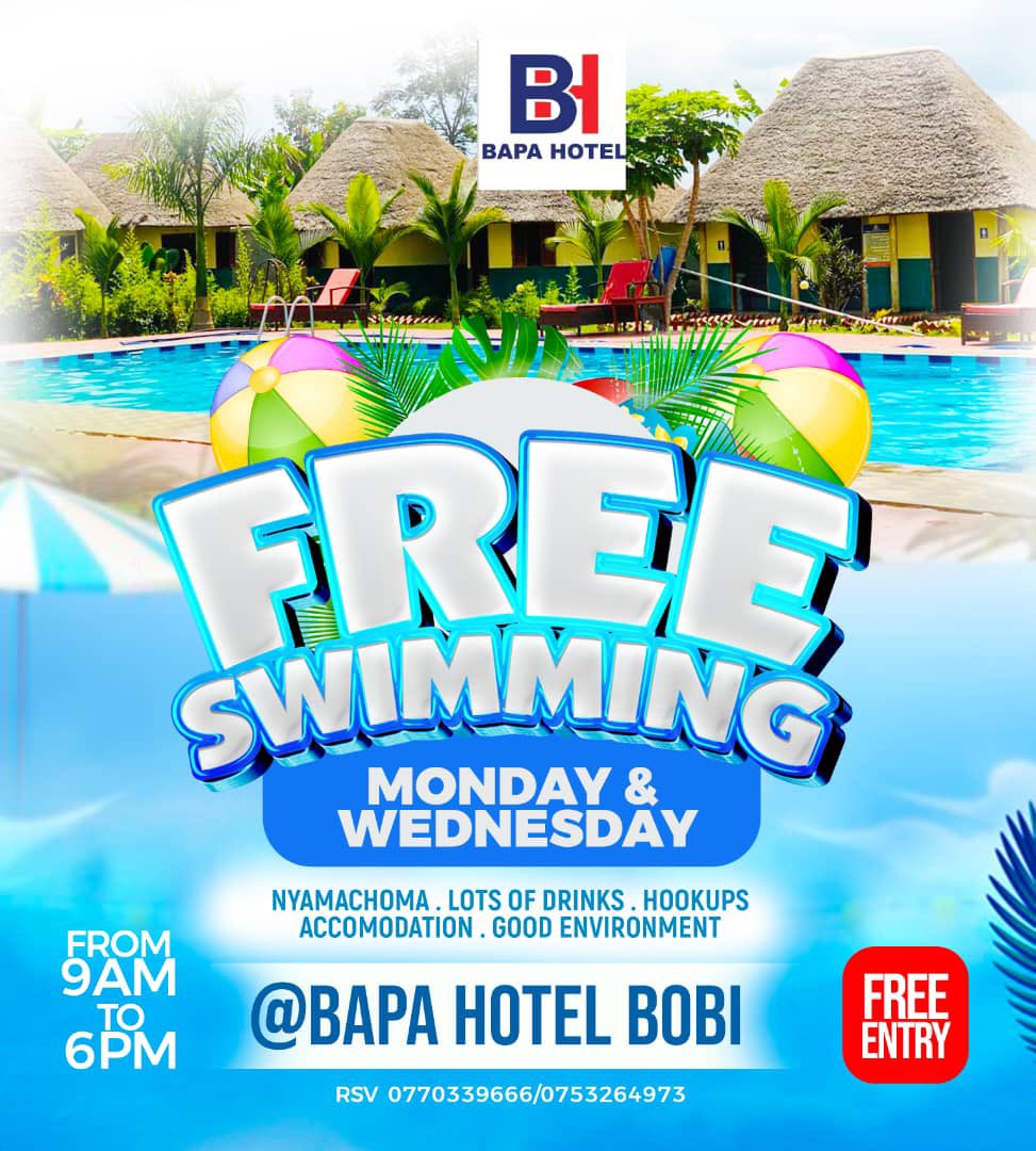BapaHotel's tweet photo. FREE Swimming at Bapa Hotel Bobi!
🏊‍♂️ Mondays &amp; Wednesdays | 9AM–6PM
Don’t miss the vibe – Nyamachoma, cold drinks, hookups, comfy rooms, and the best chill spot in town!
📍@Bapa Hotel Bobi
📞 RSVP: 0753264973 / 077339665

#FreeSwimming #VisitBapaHotelBobi🙏 https://t.co/AA5Z5Jr2w9